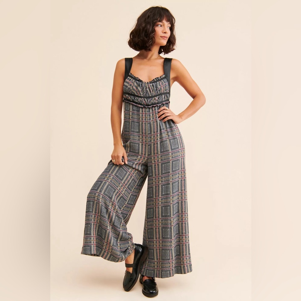 NWT Free People Marley Plaid Jumpsuit Size S